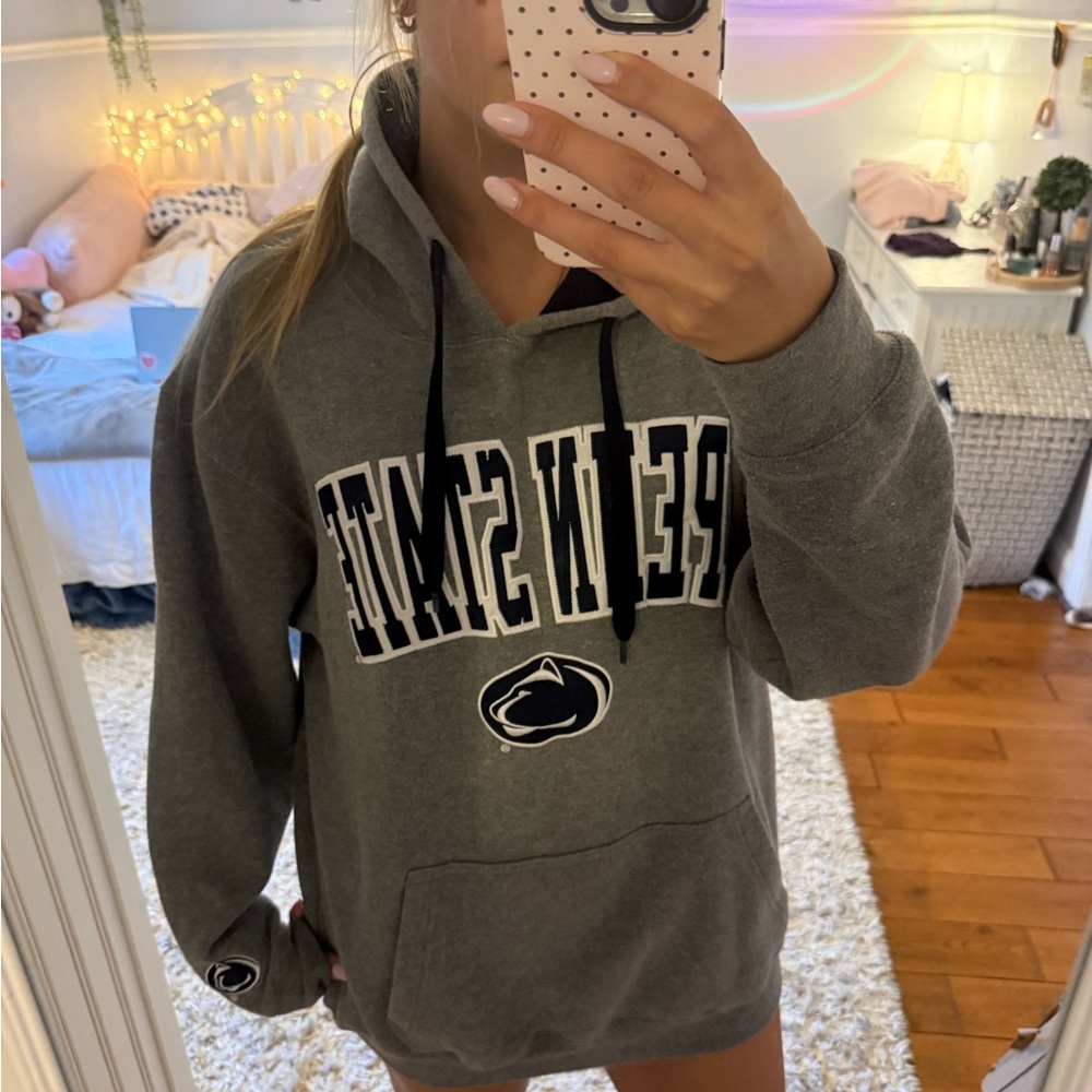 Gray Hooded Sweatshirt - Collegiate Pullover